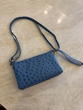 Blue Ostrich Crossbody Bag with Detachable Strap